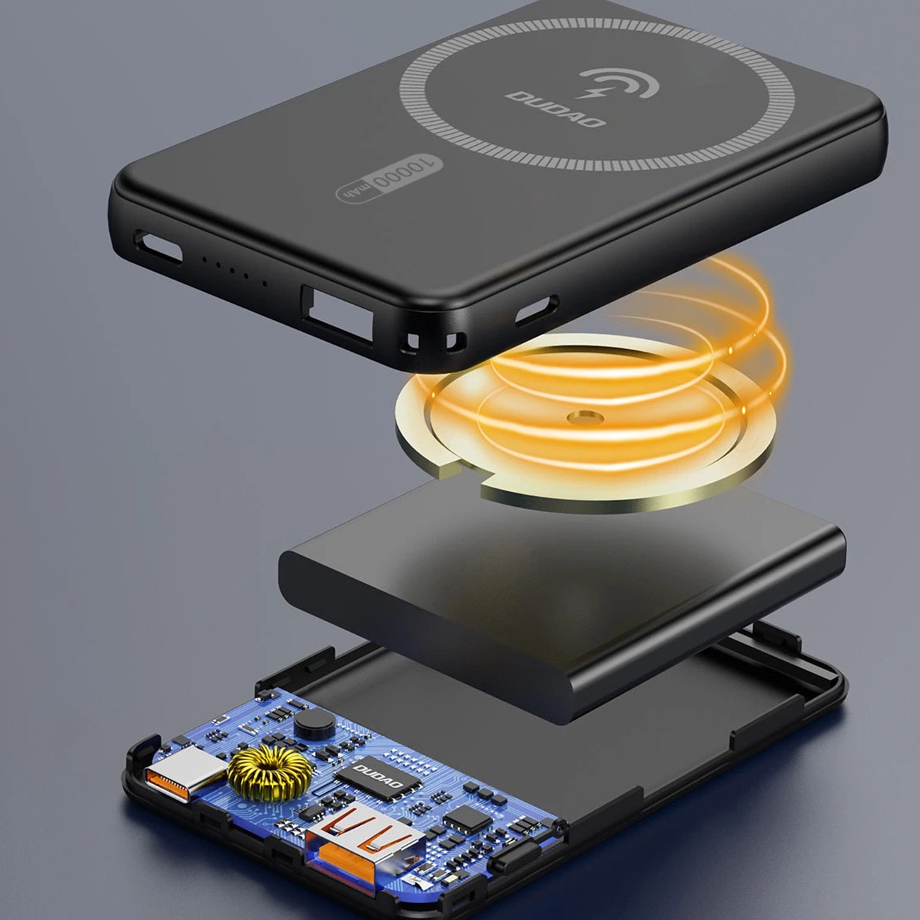 Powerbank Dudao K14S+, 10000mAh, 20W, USB-A/USB-C/MagSafe, me mbajtëse, e zezë