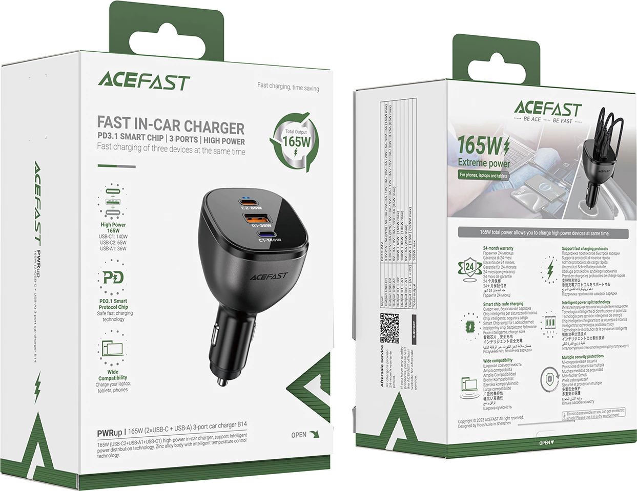 Karikues veture Acefast B14, 165W, 2x USB-C, 1x USB-A, i zi