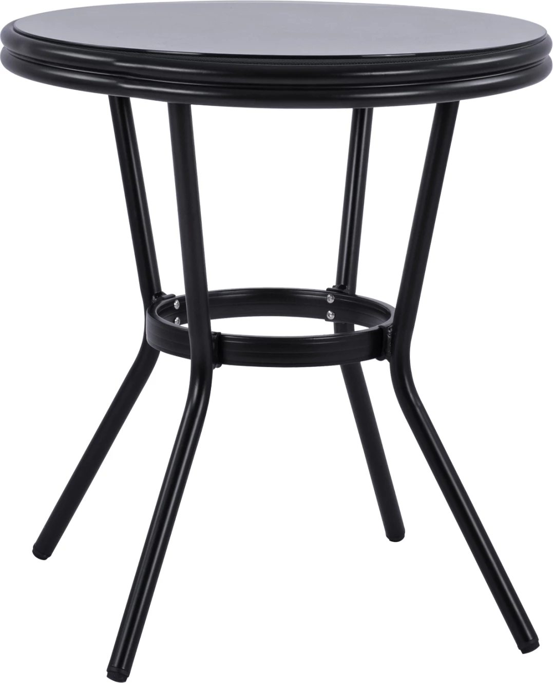 Tavolinë alumini '70cm pamje bambu FH5532.02 e zezë me xham Φ70X76 cm