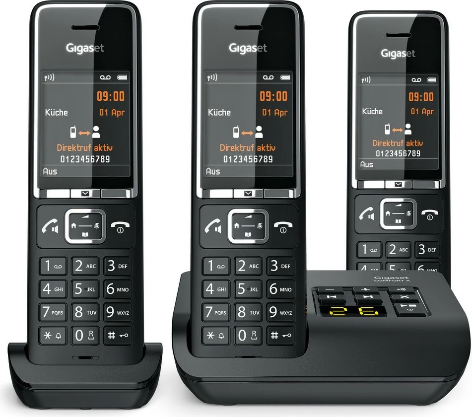 Telefon pa tela Gigaset COMFORT 550A, 3 dorëza, regjistrues automatik, 200 kontakte, i zi