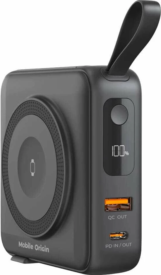 Powerbank Mobile Origin 10000mAh PD 22.5W me karikim pa tela MagSafe, me display, i zi, set me adaptorë EU/UK/AU