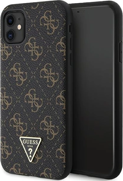 Mbështjellës Guess 4G Triangle Metal Logo për iPhone 11 / XR, i zi