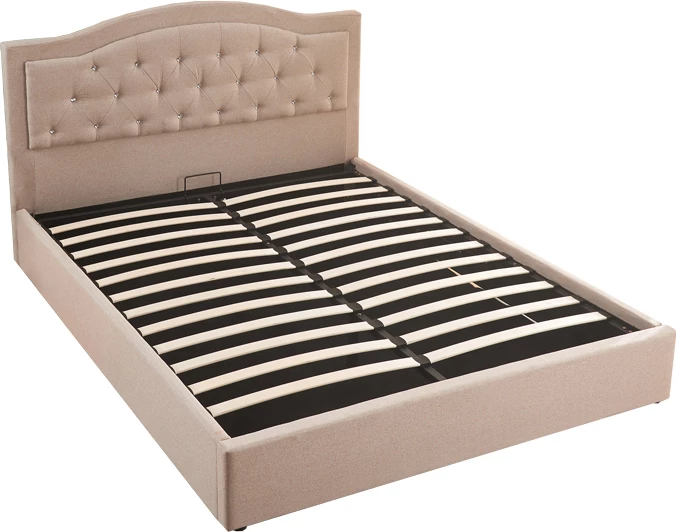 Krevat dopio me hapësirë magazinimi, pëlhurë bezhë, 160x200cm