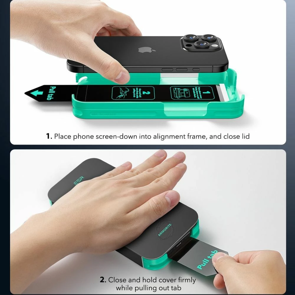 Mbrojtës ekrani xhami ESR Armorite me kornizë instalimi, për iPhone 15/14/13, Transparent