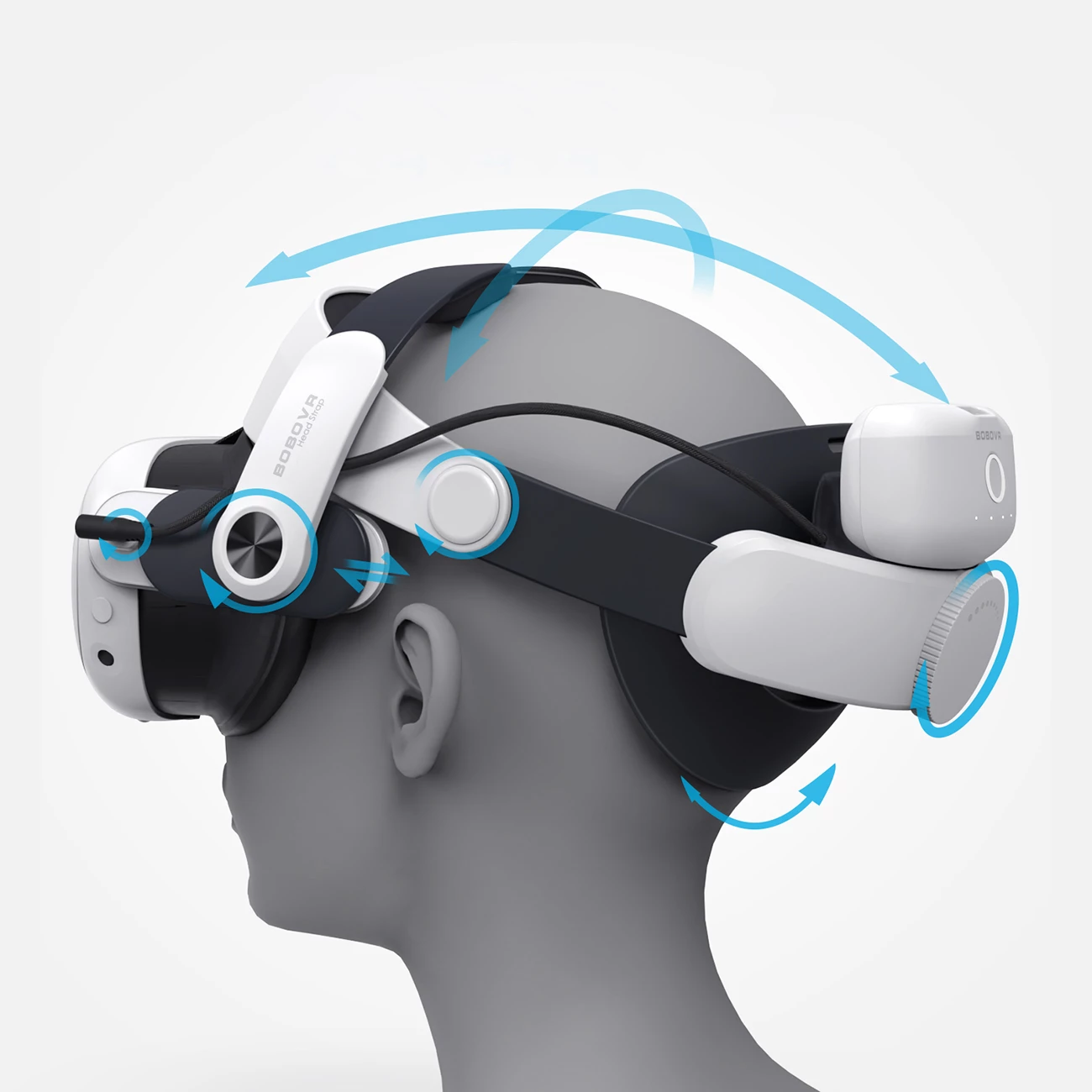 Rrip mbështetës për VR BoboVR M3 Pro me bateri BoboVR B2 5200 mAh për Meta Quest 3, bardhë/zi