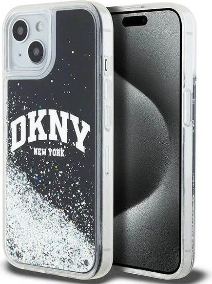Mbështjellës DKNY Liquid Glitter Big Logo për iPhone 14/15/13, 6.1", i zi