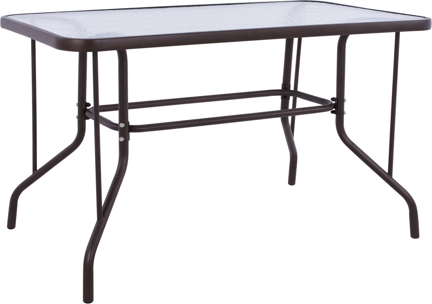 Tavolinë metalike për jashtë ADAM, ngjyrë kafe, me sipërfaqe xhami të forcuar, 110x60x71H cm