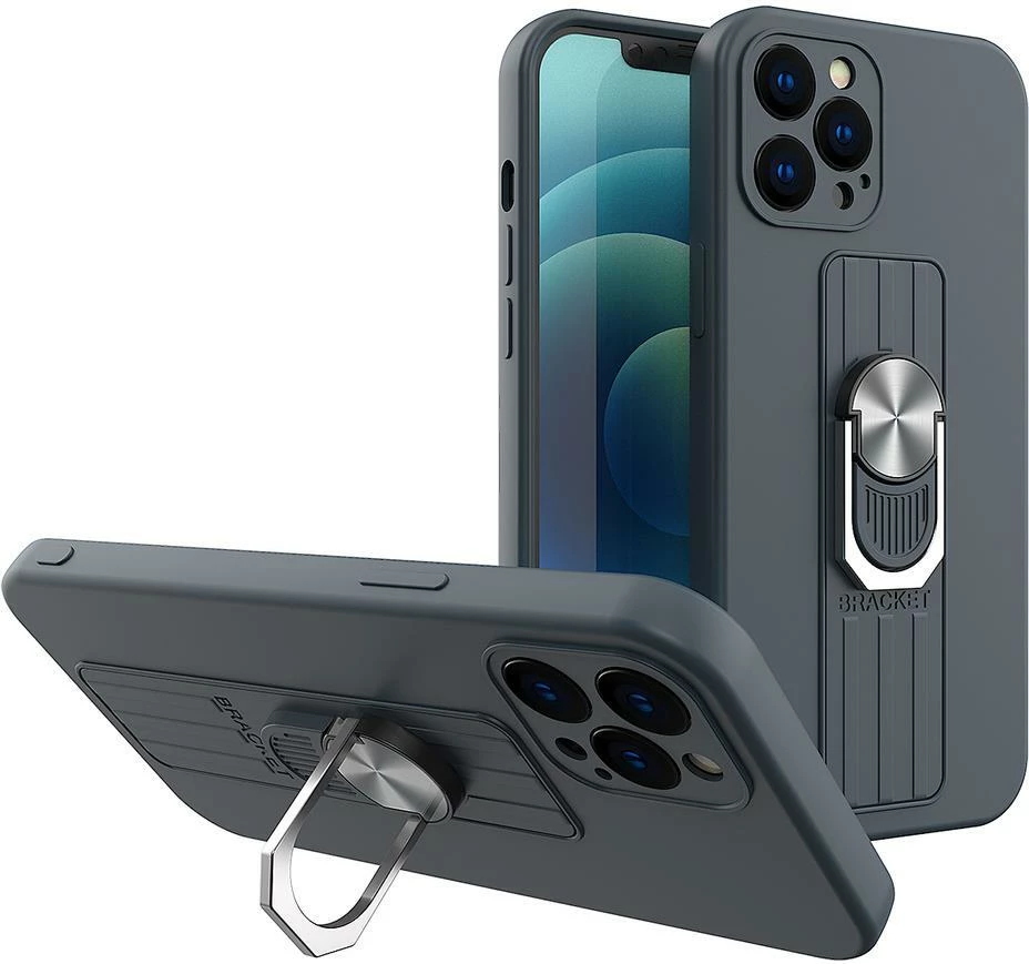Mbështjellës silikoni Hurtel Ring Case me dorezë dhe bazë për Samsung Galaxy S22 Ultra, Blu