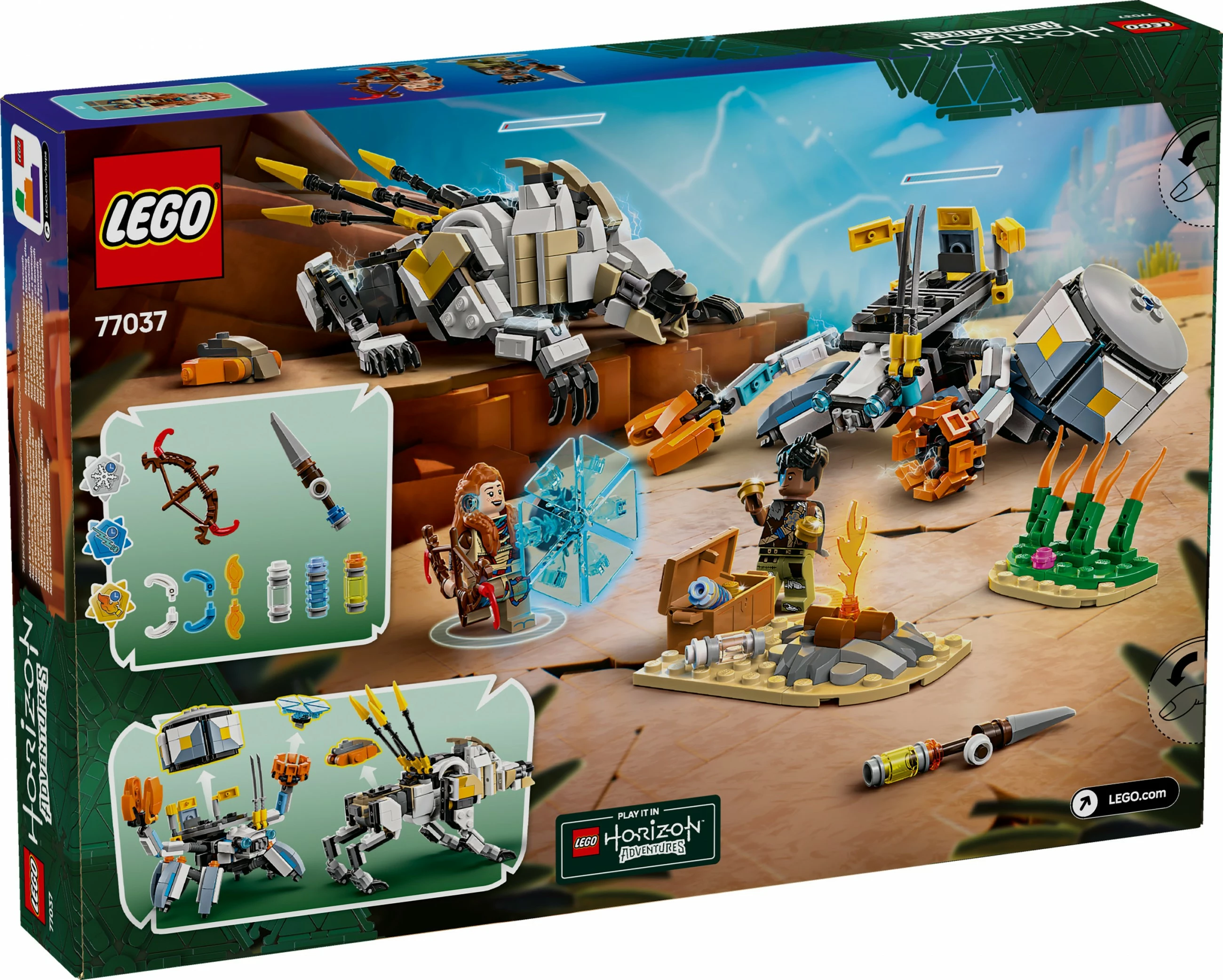 Set ndërtimi LEGO Horizon Adventures 77037, Aloy & Varl kundër Shell-Walker & Sawtooth, 768 pjesë, shumëngjyrësh