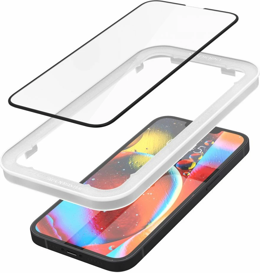 Xham mbrojtës Spigen ALM Glass FC për iPhone 13/13 Pro/14, i zi