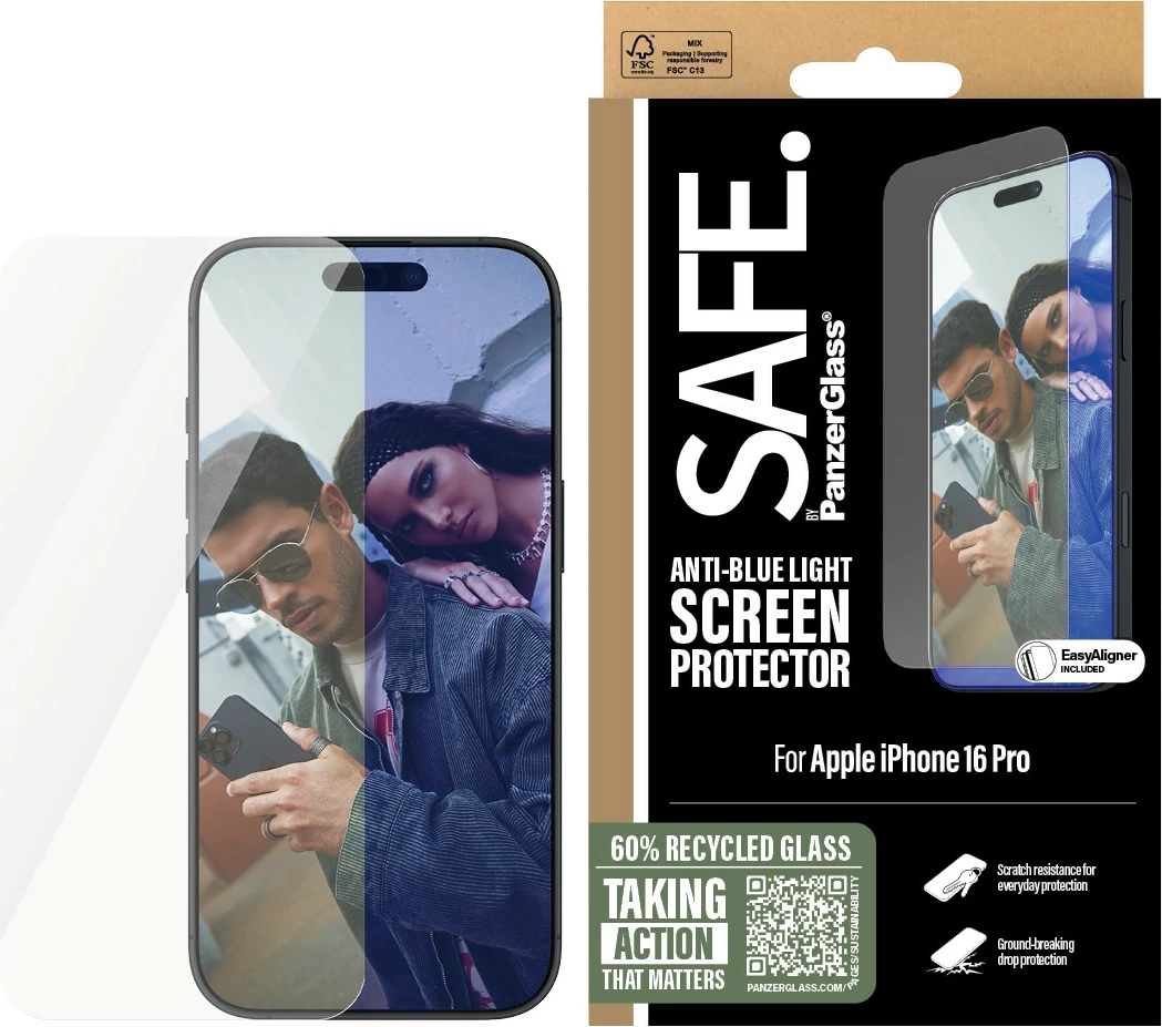 Mbrojtës ekrani PanzerGlass SAFE EyeCare për iPhone 16 Pro, transparent