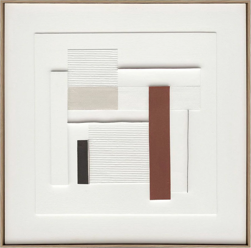 Pikturë dekorative RORTER, kanavacë, ngjyrë e bardhë, bezhë, terrakotë, e zezë, dru natyral, 80x80x5cm