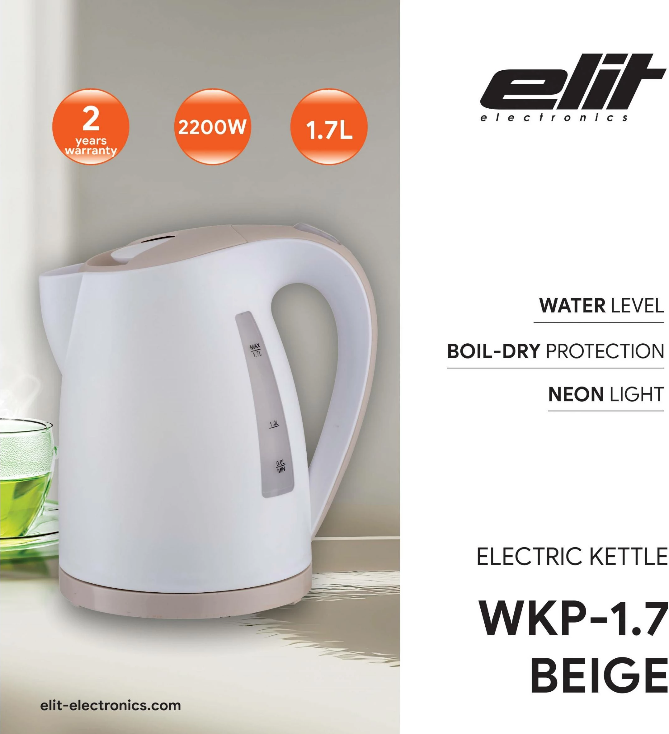 Çajnik elektrik Elit WKP-1.7 1.7L 2200W bezhë