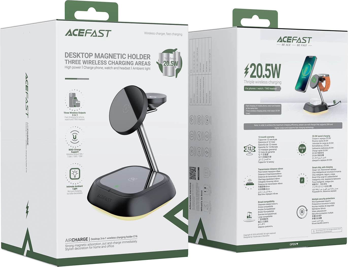 Stacion karikimi 3-në-1 Acefast E16, 15W, për telefon, orë dhe kufje, e zezë