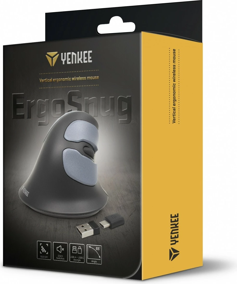 Maus ergonomik vertikal YENKEE ErgoSnug YMS 5030 ERGO, pa kabllo, USB A/USB C, i zi/gri