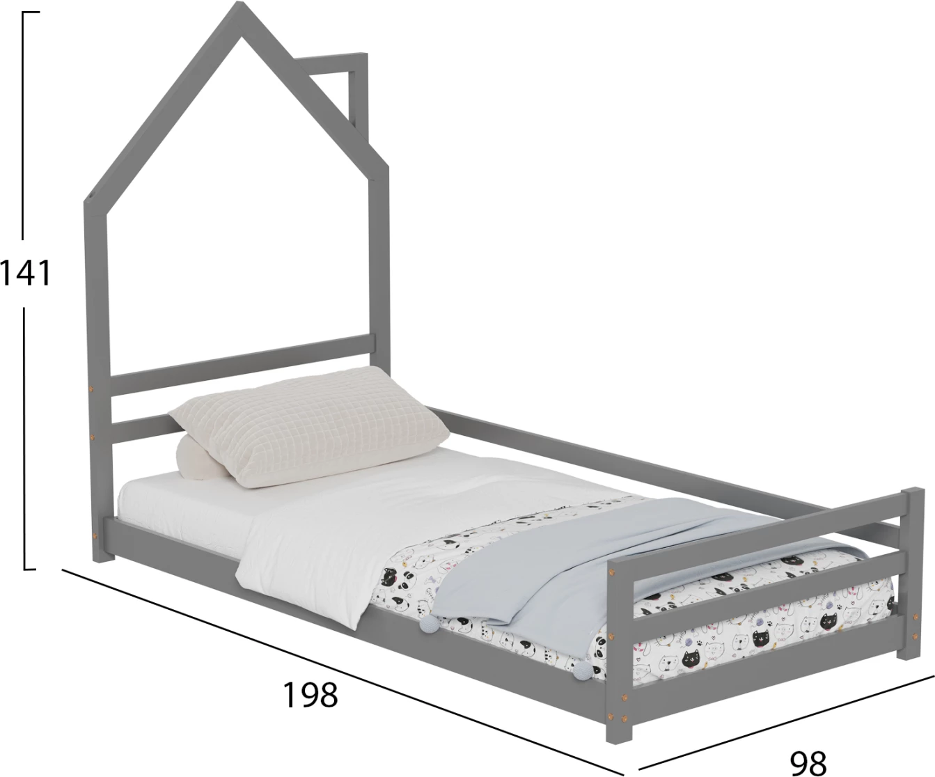 Krevat për fëmijë HOUSER FH676.05 Montessori dru pishe gri - 190x90cm