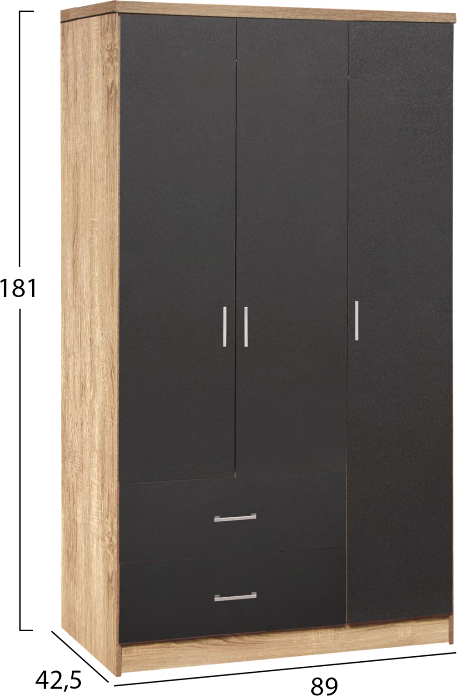 Dollap 3 dyer me 2 sirtarë FH340.04 Sonama 89.2x42x181cm