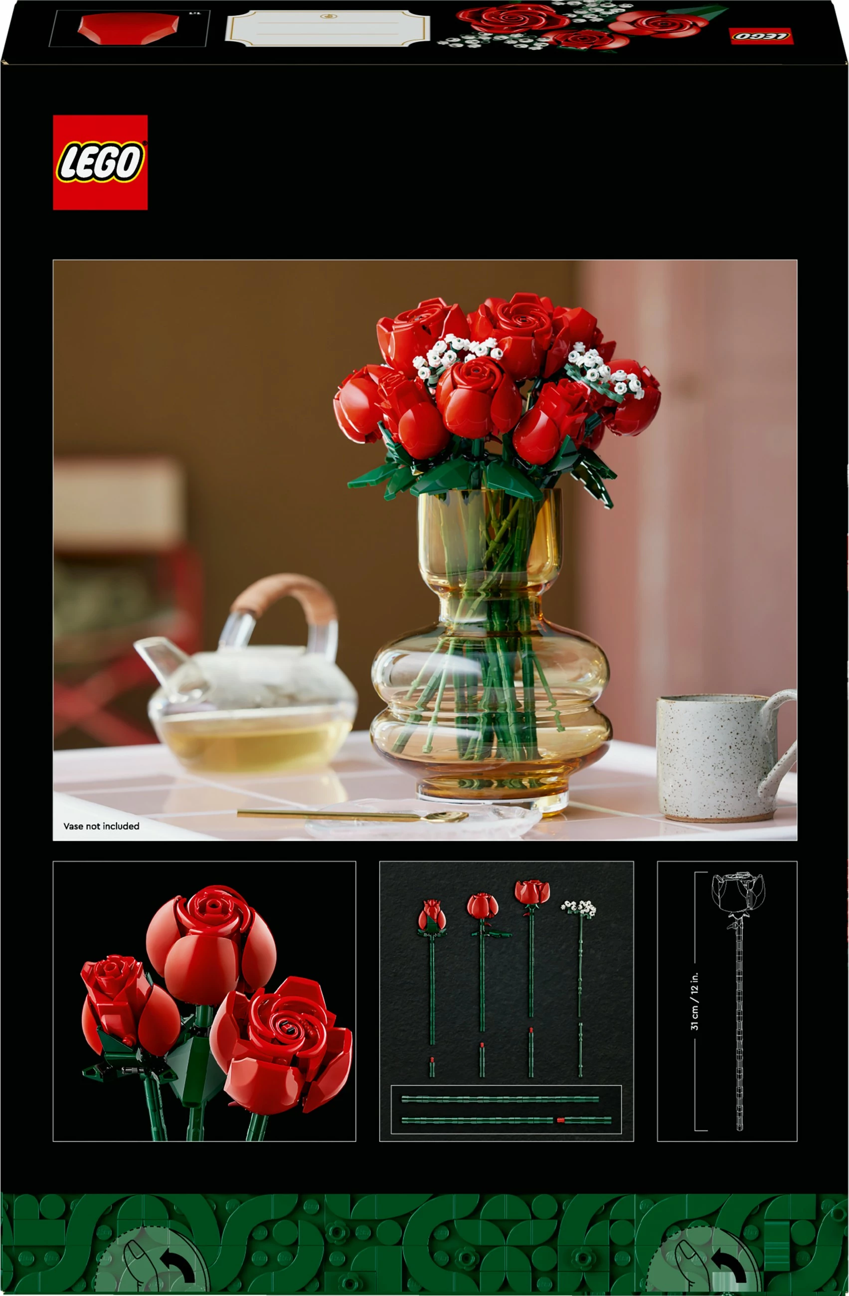 Set ndërtimi LEGO Bouquet of Roses, 822 copë, shumëngjyrësh