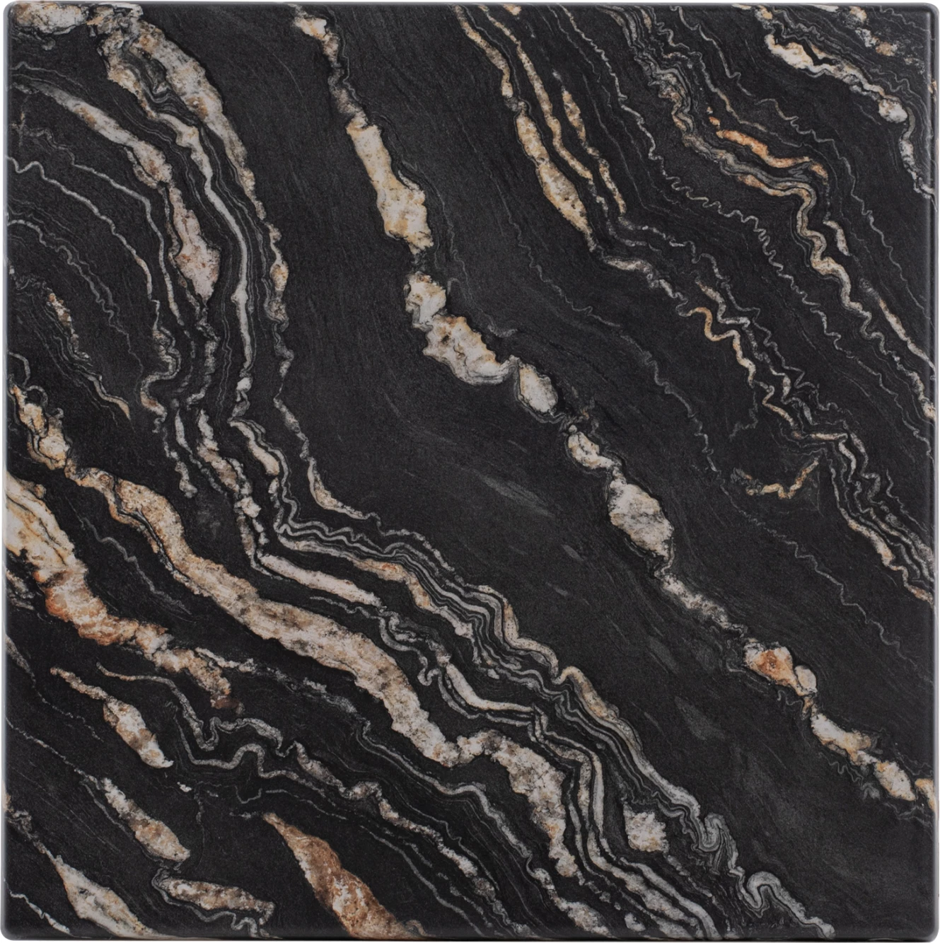 Sipërfaqe tavoline katrore, ngjyrë mermeri e zezë dhe ari, FH5231.15, 80x80 cm