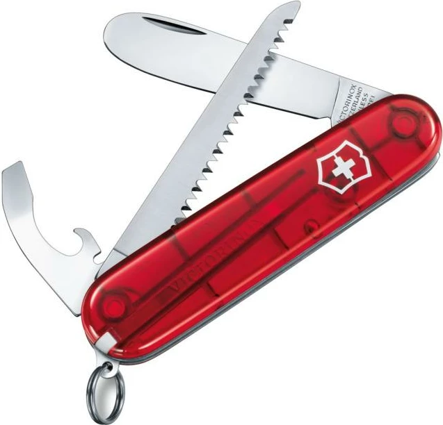 Mjet multifunksional thikë zvicerane për fëmijë, Victorinox, My First Victorinox (0.2373.T), 84 mm, majë e rrumbullakët, sharrë druri, kuqe e tejdukshme