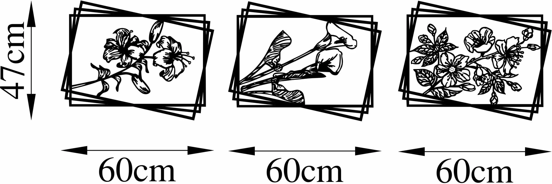 Aksesor dekorativ metalik për mur, lule, 3 copë, Wallity 514
