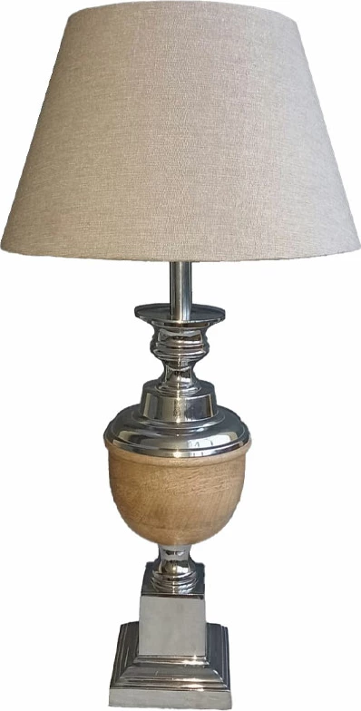 Llambë tavoline Amable, alumin argjendi, dru natyral, bezhë, 15x15x62cm