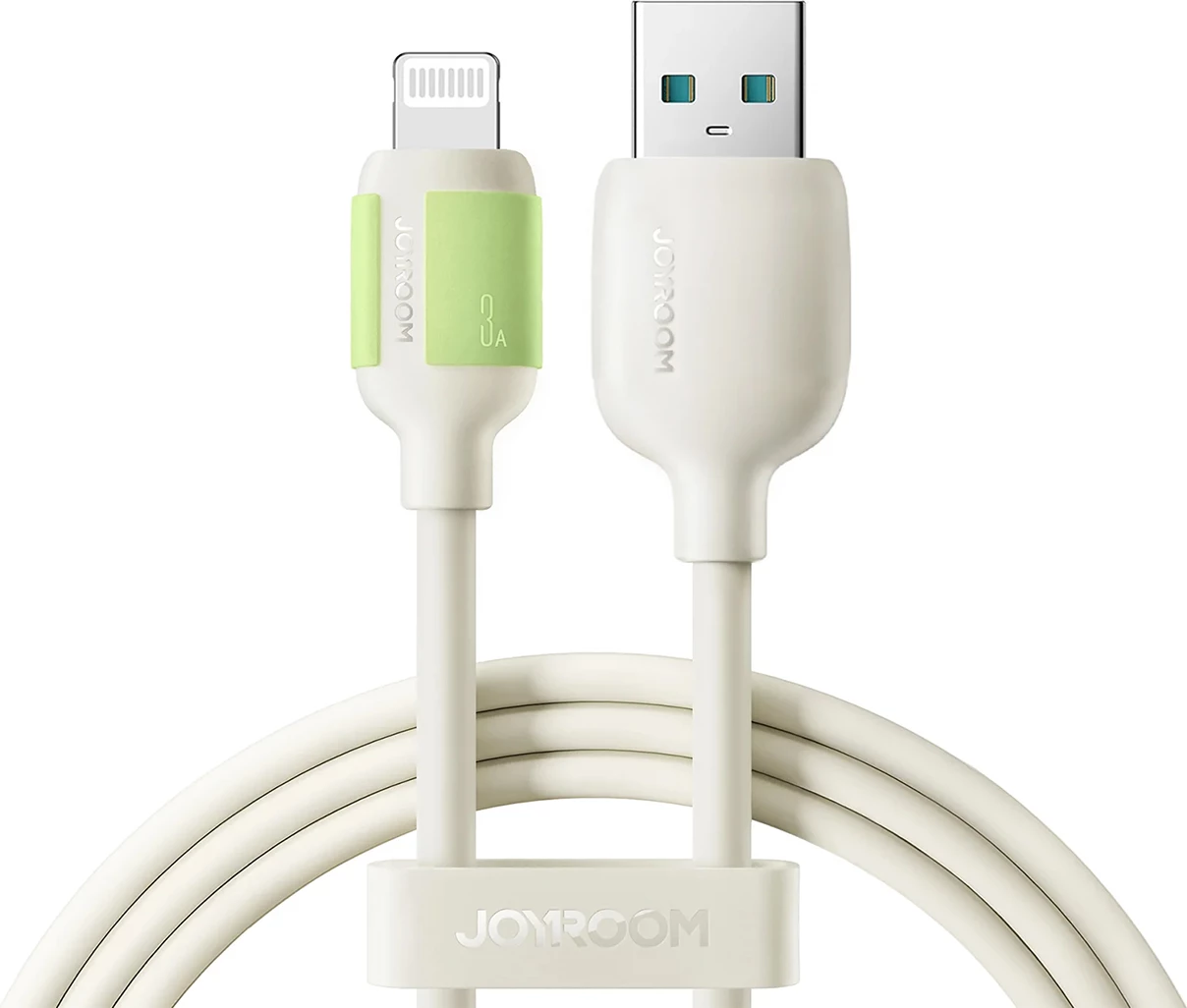 Kabllo Joyroom S-A53, USB-A në Lightning, 1.2m, 3A, majë fluoreshente, Bezhë