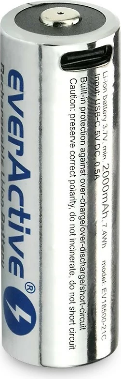 Bateri e rikarikueshme everActive 18500 Li-ion 3.7V, 2100 mAh, USB-C, Silver