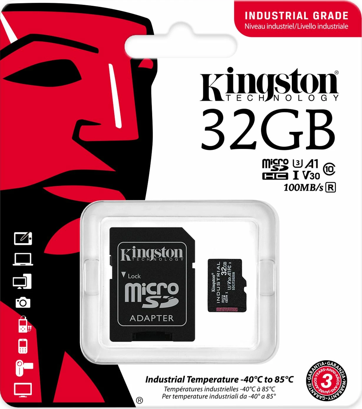 Kartelë memorje microSDHC Kingston Industrial 32GB Class 10 UHS-I/U3 A1 V30 (SDCIT2/32GB) me adapter SD