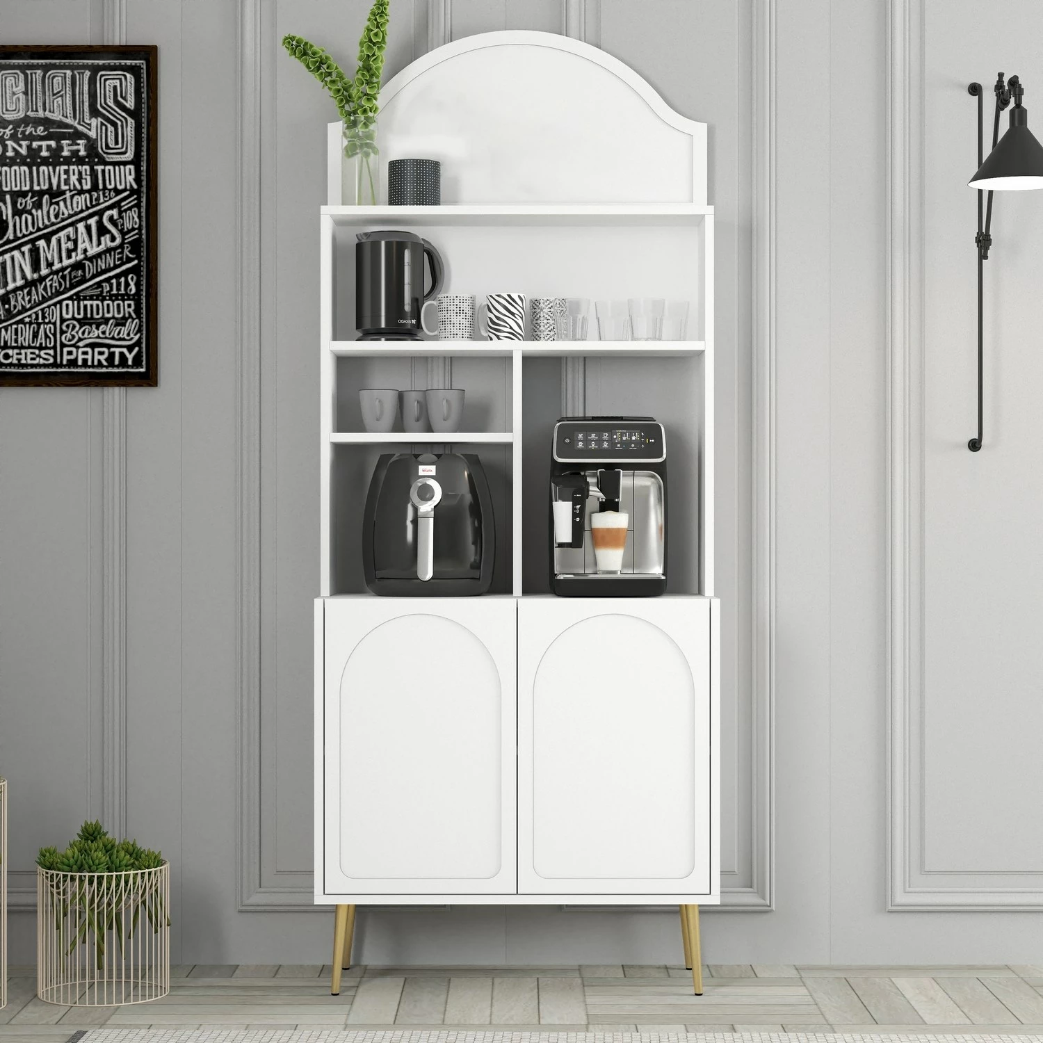 Dollap për kafe, Skye Decor, Lyon 80, i bardhë, i artë