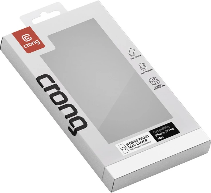 Mbështjellës CRONG Hybrid Frost MAG Cover për iPhone 17 Pro Max, MagSafe, 37 magnetë N52, polikarbonat, i zi