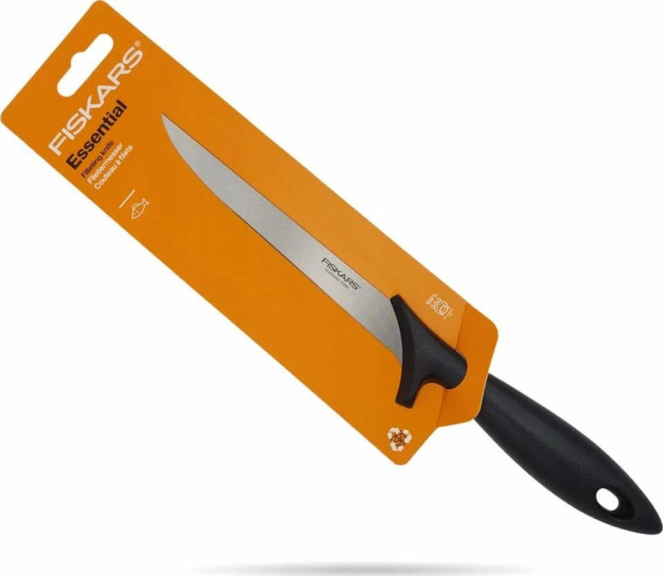 Thikë filetuese Fiskars Essential 1065567, teh 18 cm, çelik inox, dorezë polipropileni, e zezë