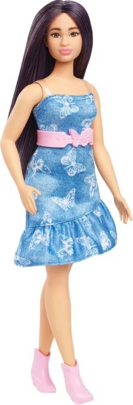 Kukull Barbie Fashionistas Mattel HYT89 me fustan xhins, flokë vjollcë