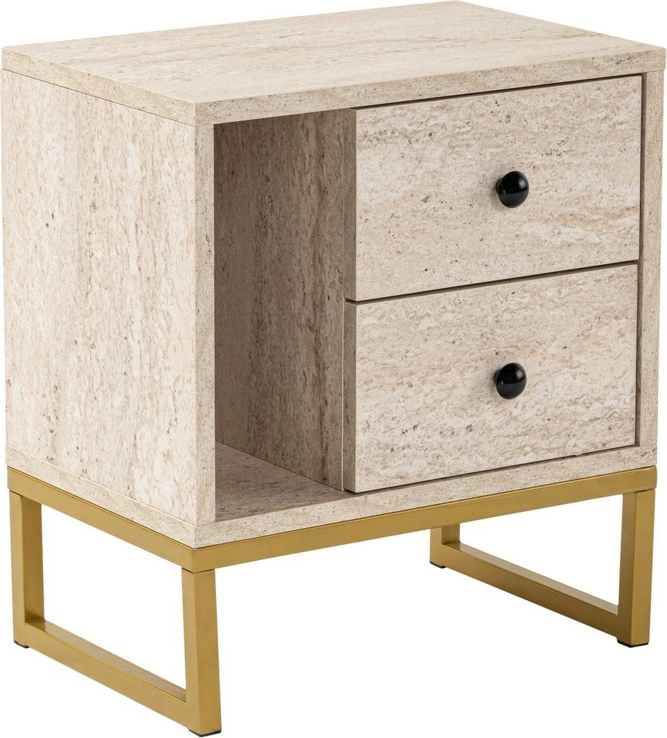 Komodinë Nordure, ngjyrë travertin, ar