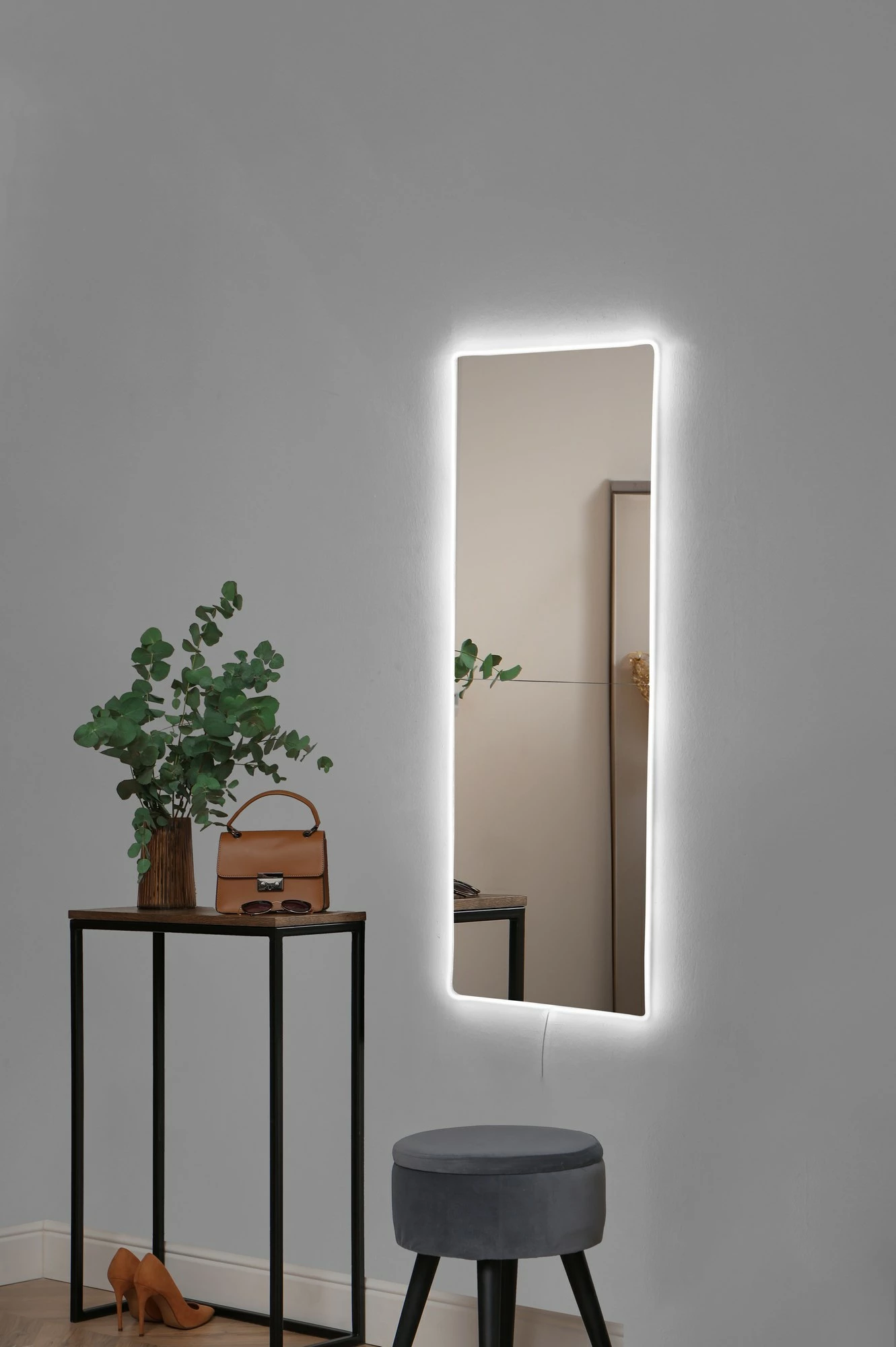 Pasqyrë me ndriçim LED, drejtkëndëshe, 20x80cm, e bardhë, 2 pjesë