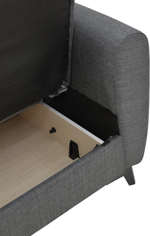 Divan-krevat me depo Lincoln dy ulëse, pëlhurë ngjyrë qymyr, 165x85x90cm