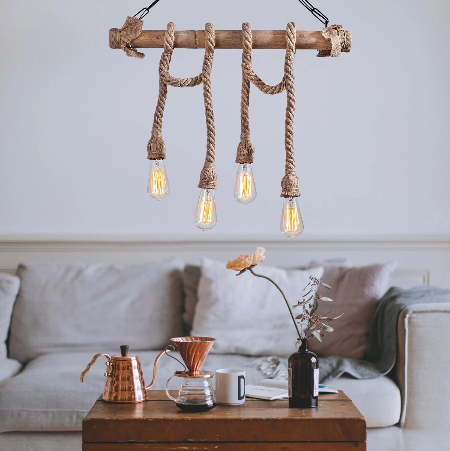 Dritë tavani druri me litar FH7321 65x8x82 cm