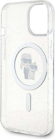 Mbështjellës Karl Lagerfeld Karl&Choupette Glitter MagSafe për iPhone 15 Plus, Transparent