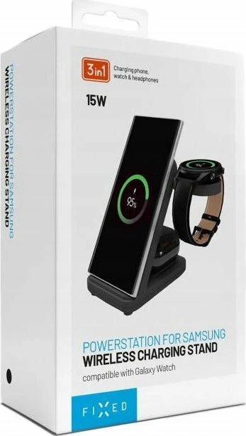Stacion karikimi pa kabllo Fixed Powerstation FIXPOS-SA-BK 3-në-1 15W USB-C, i zi, set me kabllo