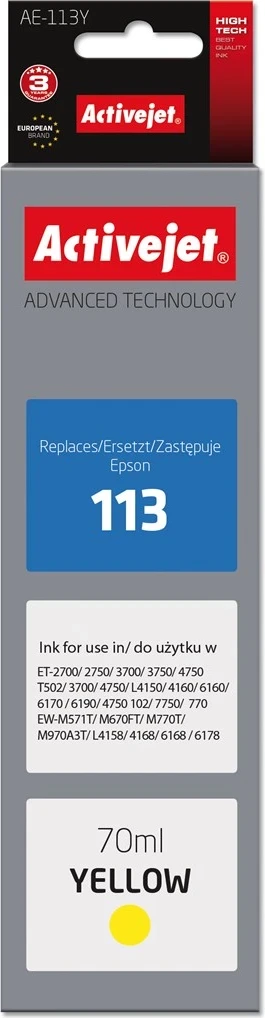 Ngjyrë zëvendesuese Activejet AE-113Y për printer Epson, 70ml, e verdhë