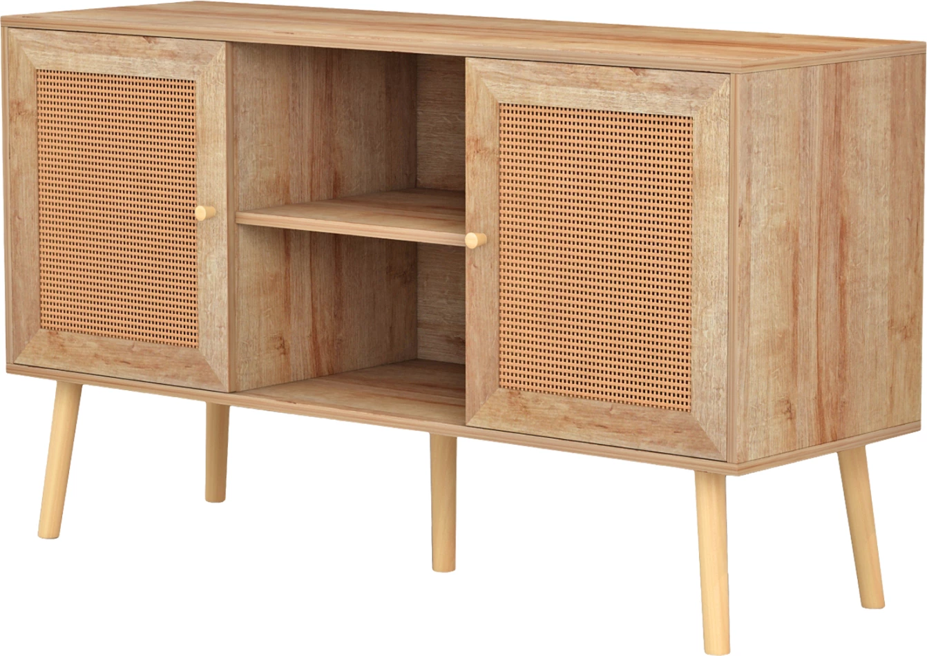 Mbajtës TV melamine me dyer rattan, ngjyrë natyrale, FH9223.11, 120x39x56.5 cm