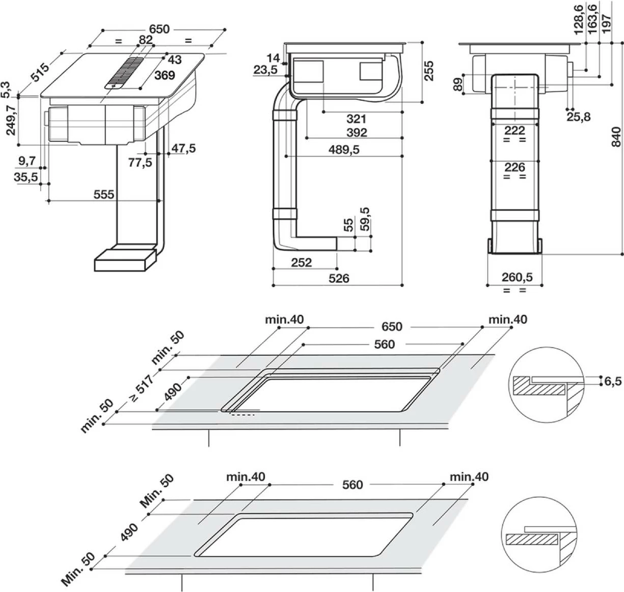 Pllakë gatimi induksion Whirlpool WVH 1065B F KIT, 65 cm, 4 zona, FlexiCook, e zezë