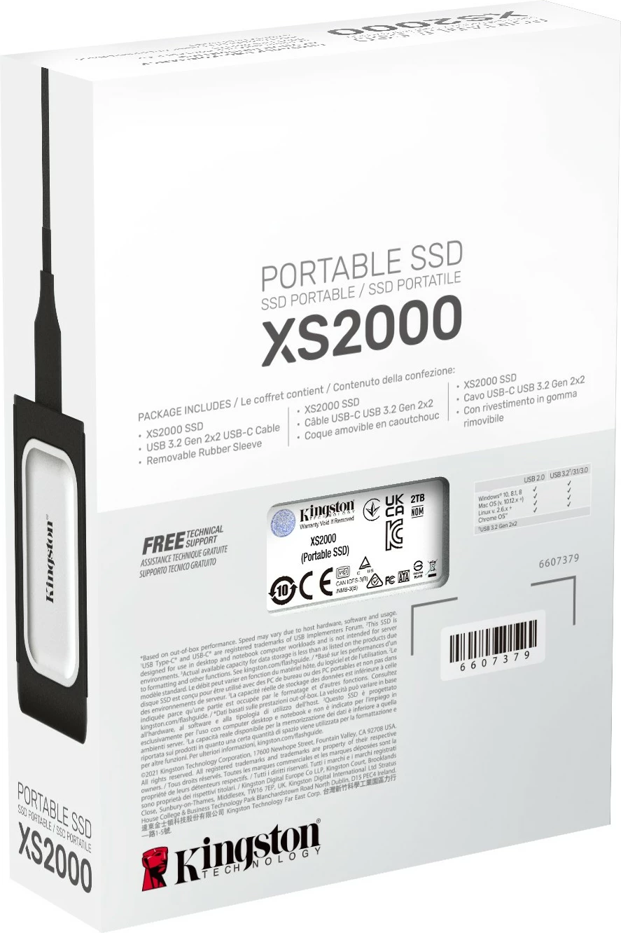 SSD portabël Kingston XS2000, 2 TB, USB Type-C, i zi, argjendtë