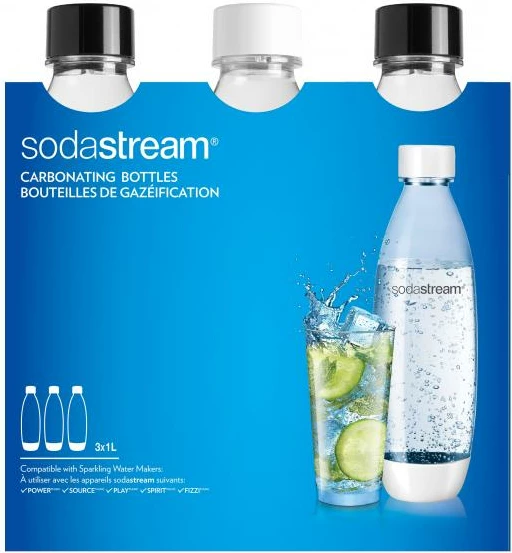 Shishe PET për gazues uji, SodaStream, Fuse 2260748, 1L, të zeza, set 3 copë