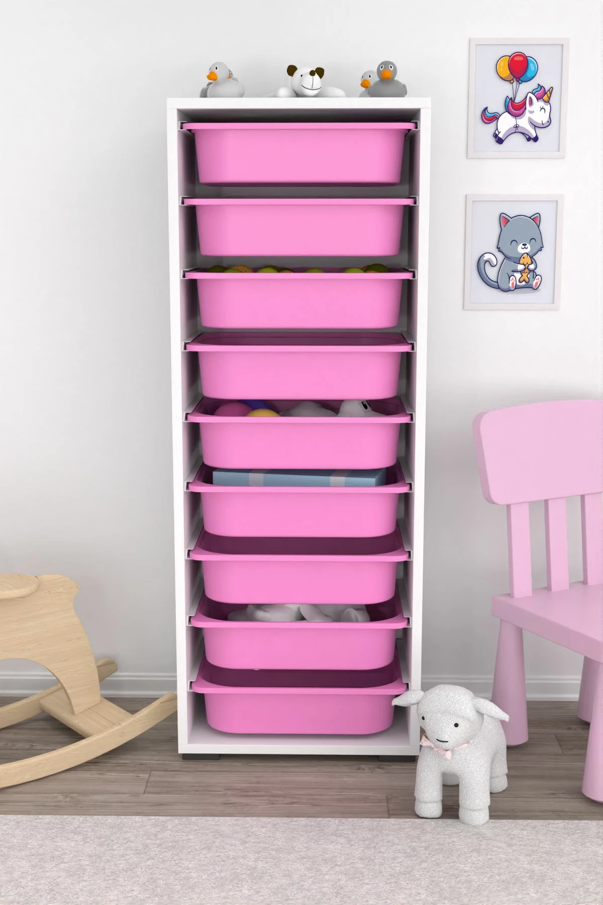 Dollap multifunksional Hanah Home, Zola 9N, i bardhë, rozë