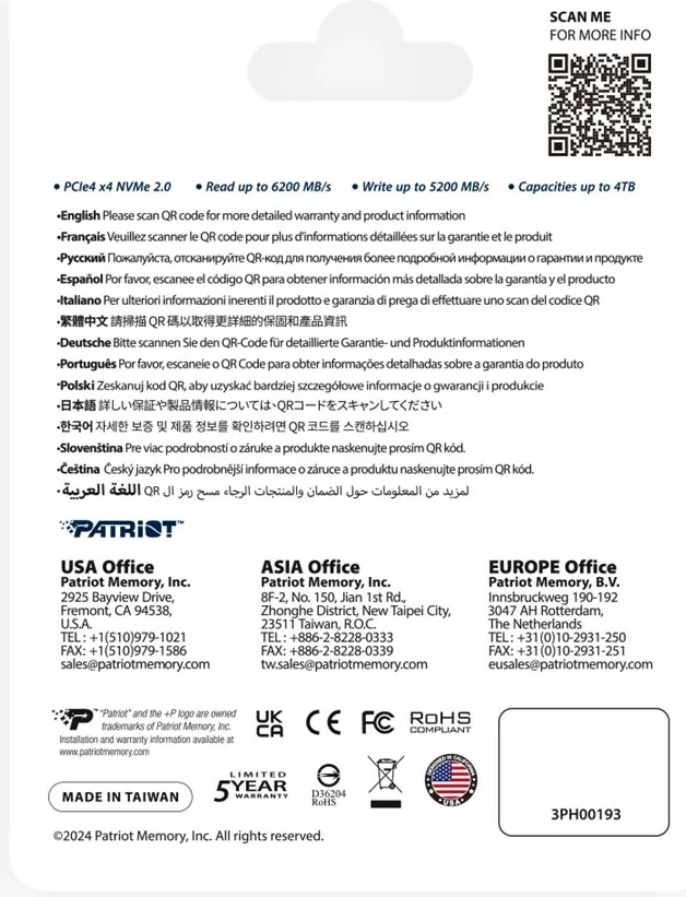 SSD Patriot P400 V4 M.2 PCIe Gen4 x4 1TB