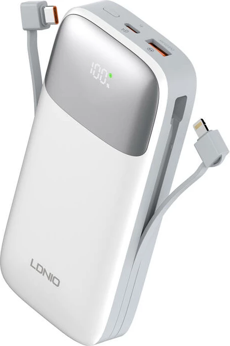Powerbank LDNIO PQ20, 20000mAh, 22.5W, USB-C, Lightning, Bardhë