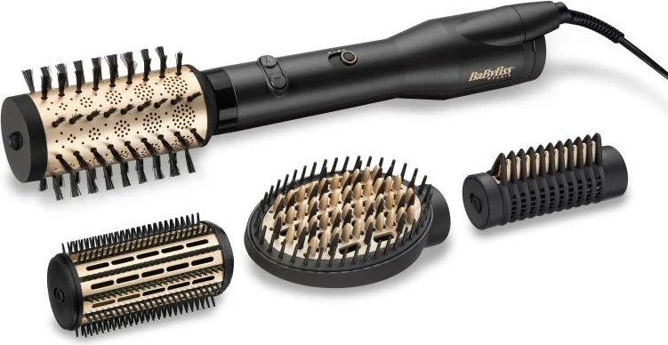 Furçë rrotulluese me ajër të nxehtë, BaByliss AS970E Big Hair Lustre, me jone, 4 aksesorë, e zezë/ari
