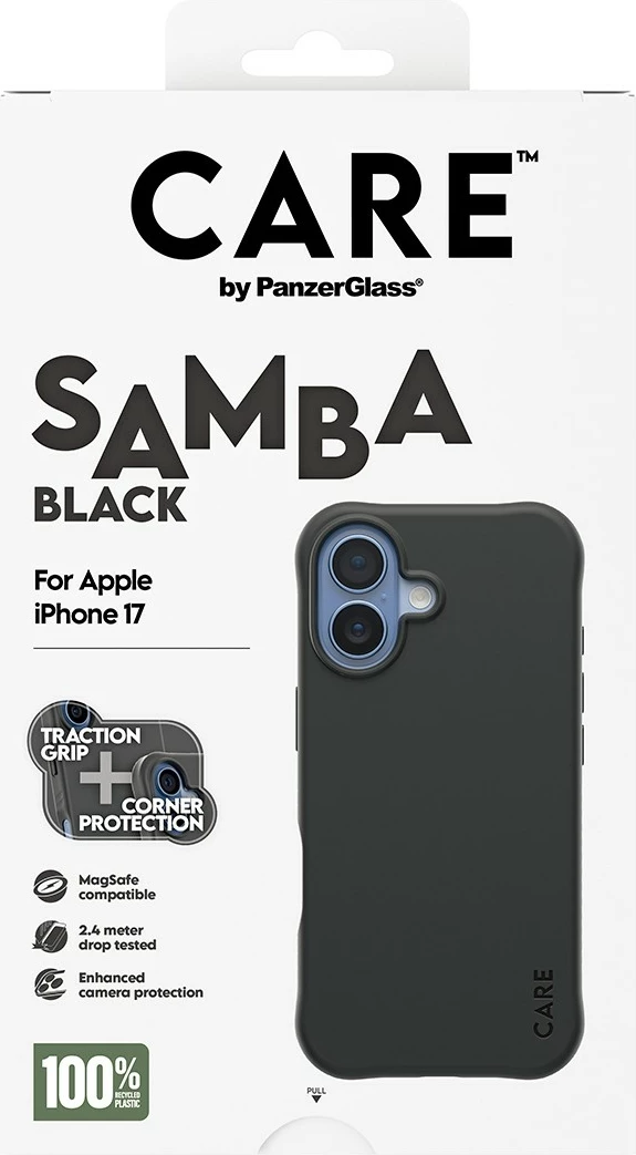 Mbështjellës PanzerGlass CARE fashionable Samba MagSafe për iPhone 17, i zi