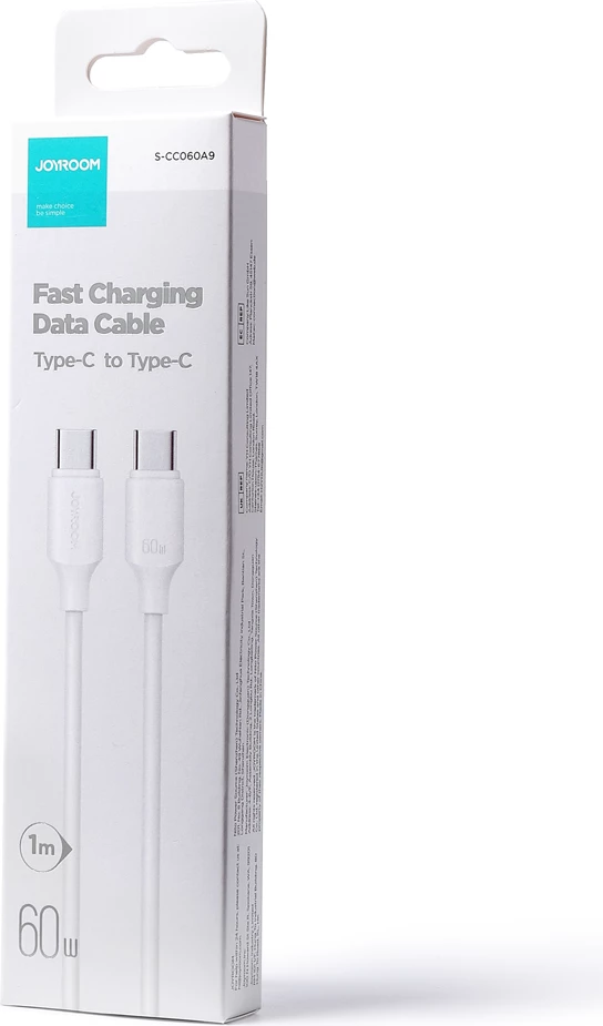 Kabllo USB-C në USB-C Joyroom Long-Lasting Series A9 S-CC060A9, PD/QC 60W 3A, 1m, e bardhë